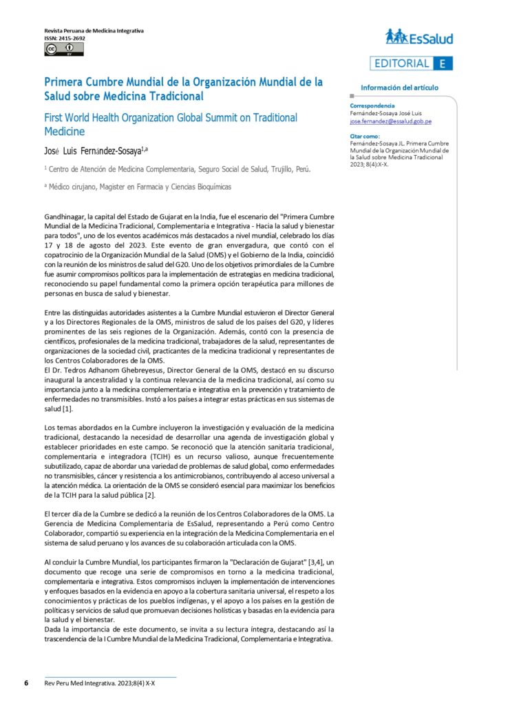 Primera Cumbre Mundial de la Organización Mundial de la Salud sobre Medicina Tradicional