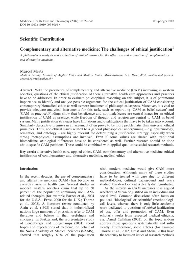 Complementary and alternative medicine: The challenges of ethical justification