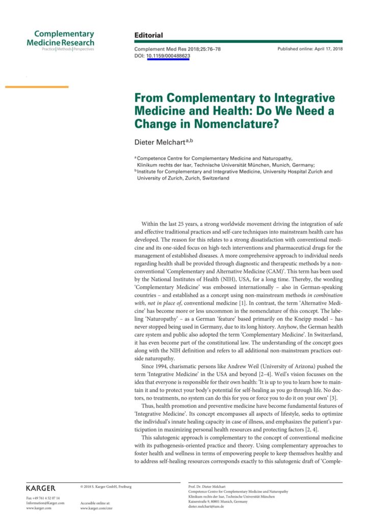 From Complementary to Integrative Medicine and Health: Do We Need a Change in Nomenclature?