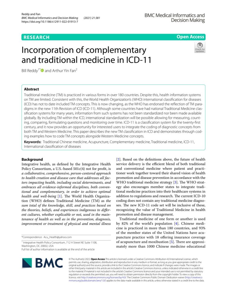 Incorporation of complementary and traditional medicine in ICD-11