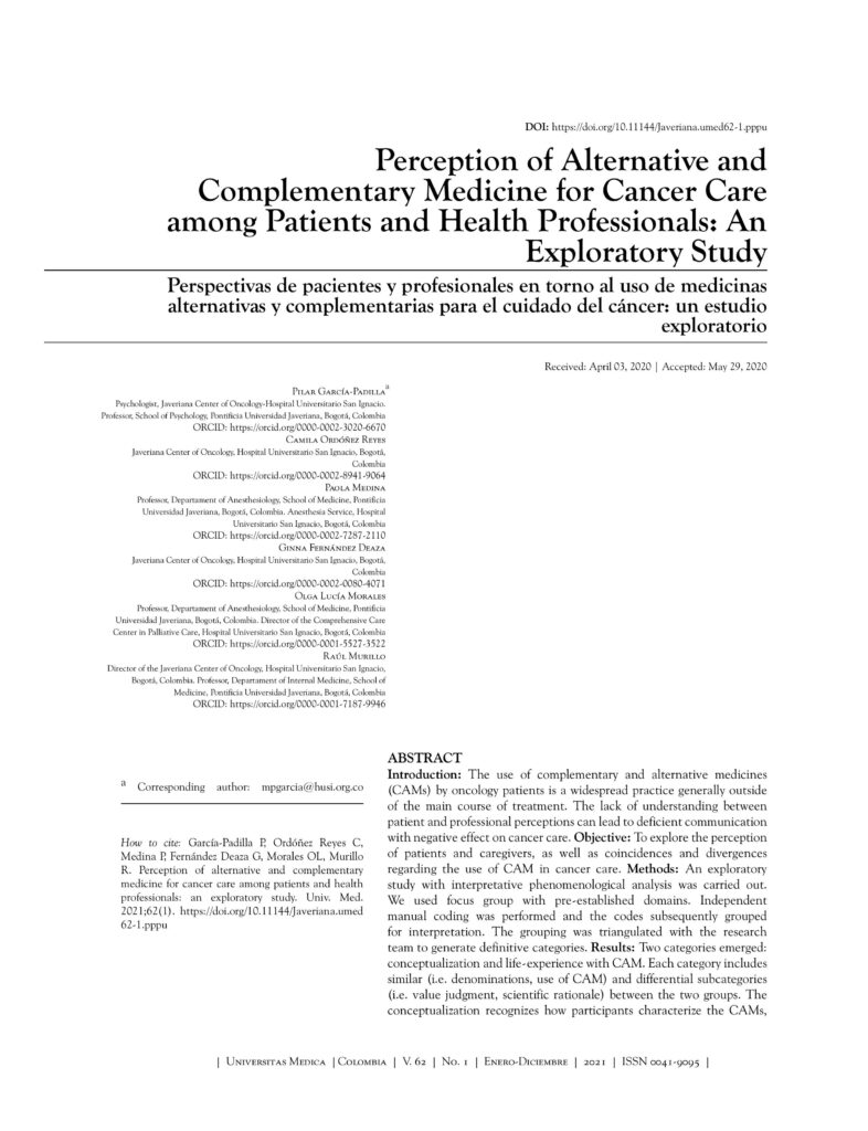 Perception of Alternative and Complementary Medicine for Cancer Care among Patients and Health Professionals: An Exploratory Study