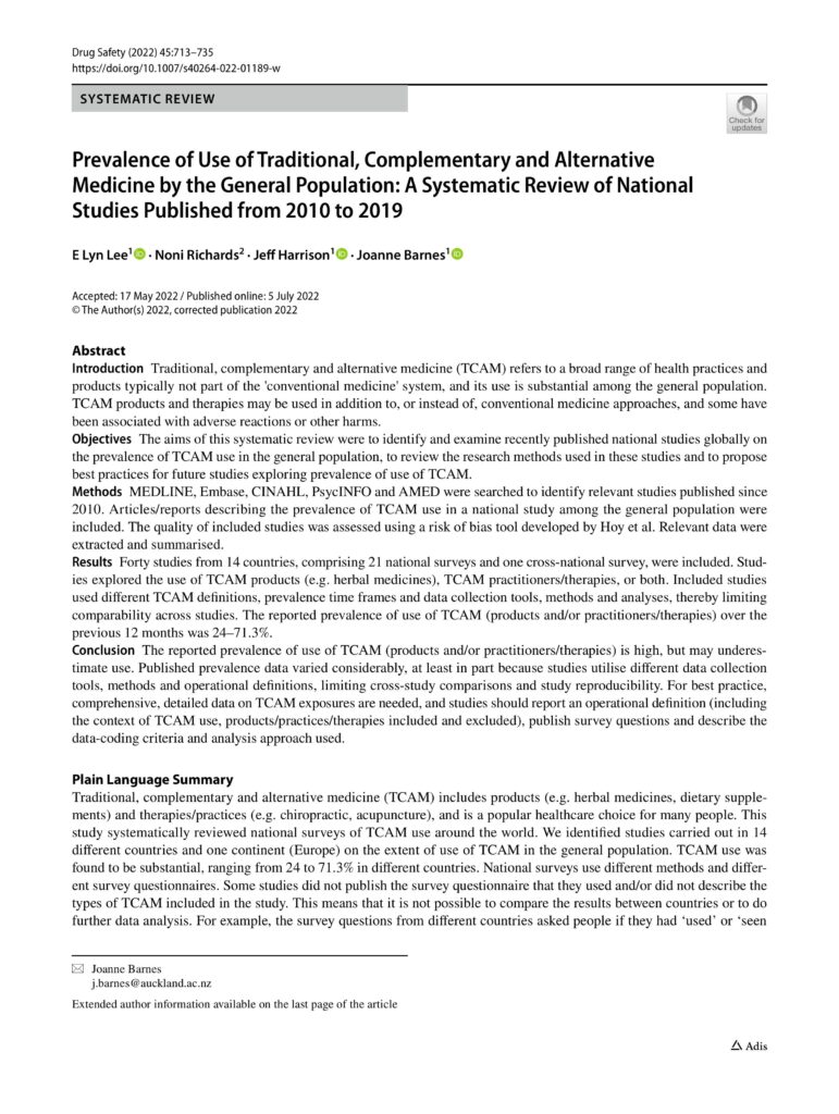 Prevalence of Use of Traditional, Complementary and Alternative Medicine by the General Population: A Systematic Review of National Studies Published from 2010 to 2019
