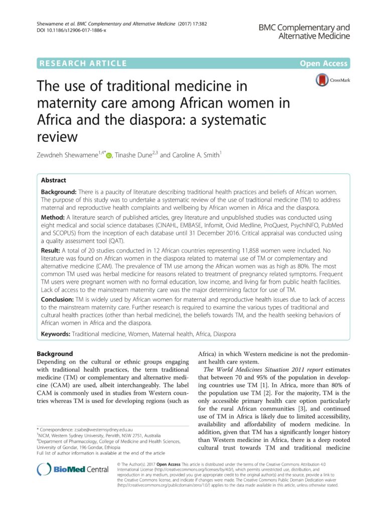 The use of traditional medicine in maternity care among African women in Africa and the diaspora: a systematic review
